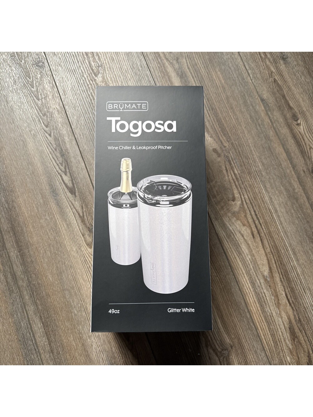 Brumate Togosa Wine Chiller & Leakproof Pitcher 49oz White Glitter in Box - NEW